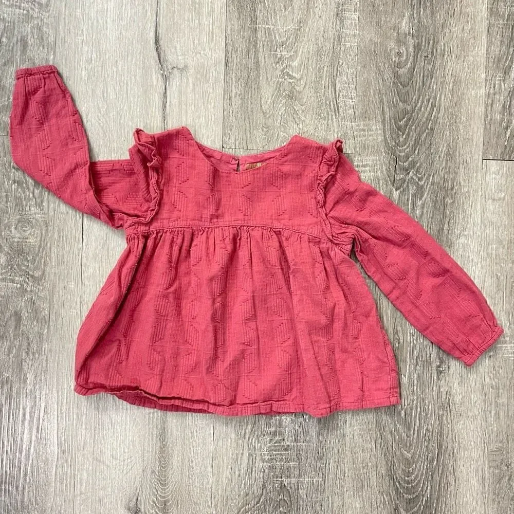 Genuine Kids From OshKosh Toddler Girl’s Pink Long Sleeve Ruffle Keyhole Top 5T